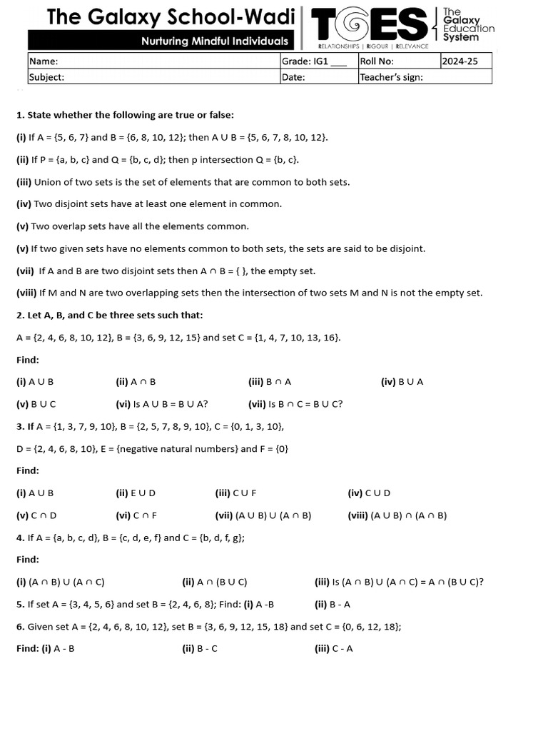 Sets Worksheet 3 (1) (1) | PDF | Mathematics | Mathematical Concepts