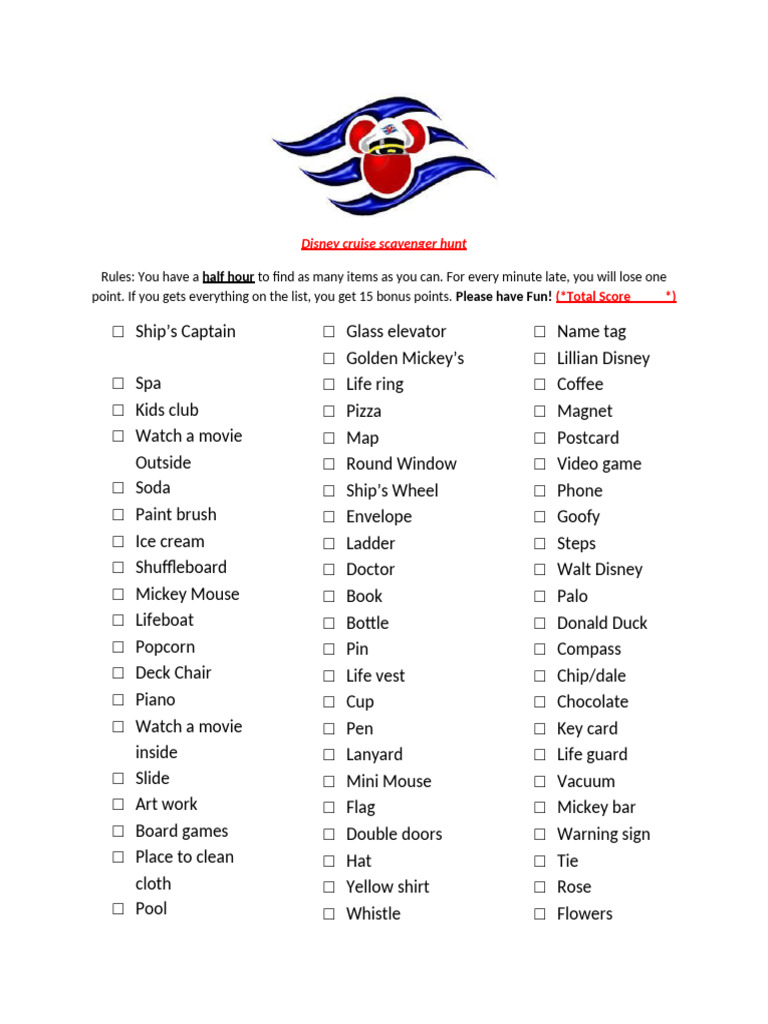 Disney Cruise Scavenger Hunt Guide | PDF