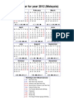 Year 2012 Calendar - Malaysia