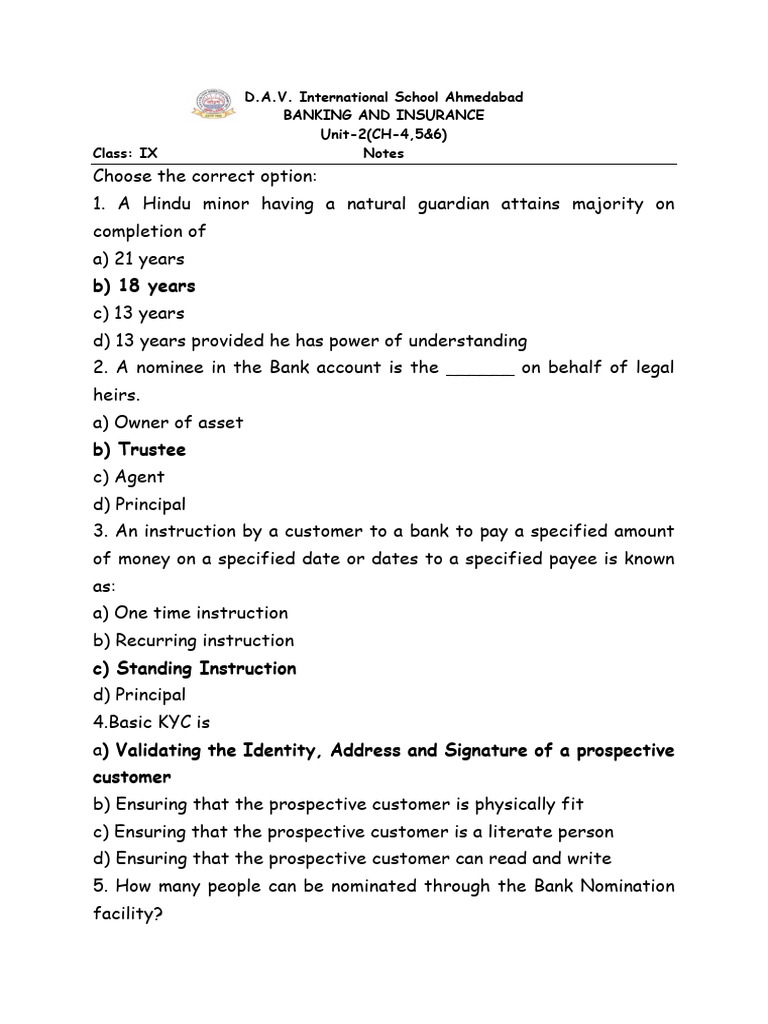 Banking and Insurance Notes for Class IX | PDF | Banks | Cheque