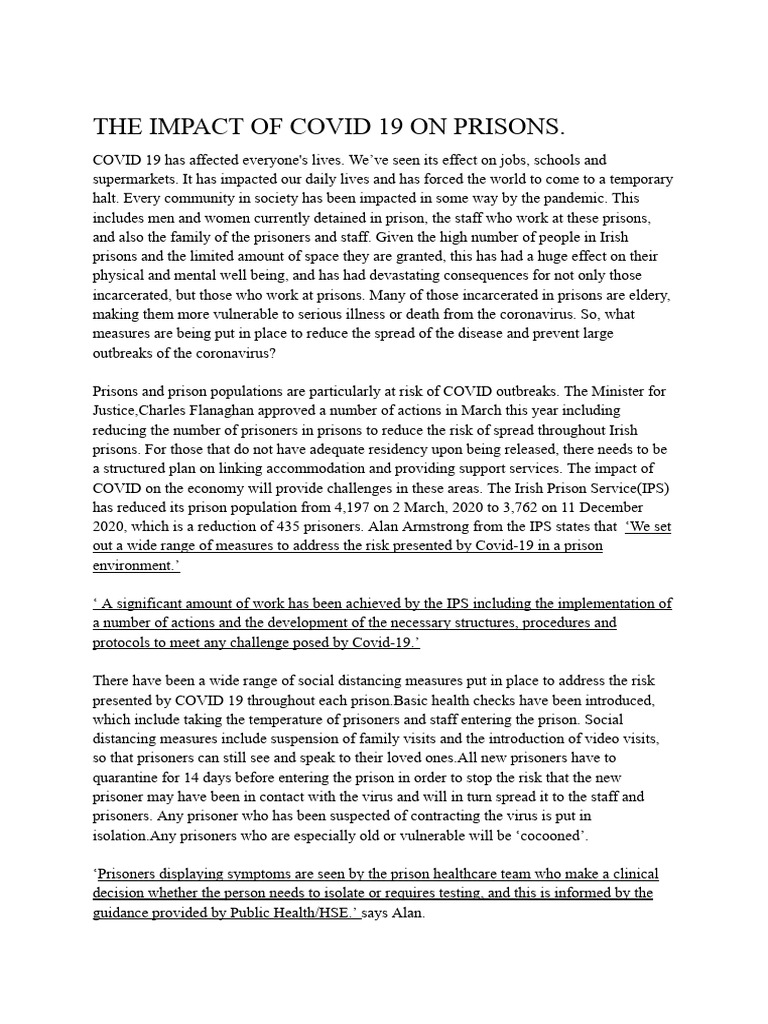 Covid 19 in Prisons Article | PDF | Prison | Emergency Management