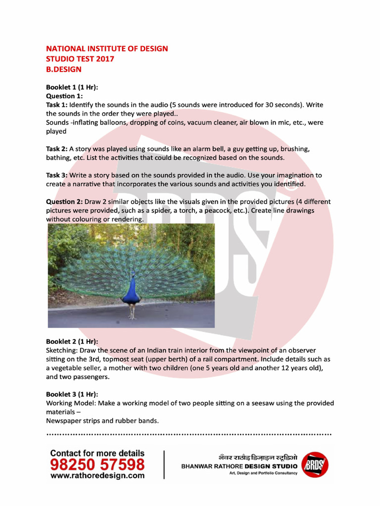 Nid B.design 2017 Studio Test Paper | PDF