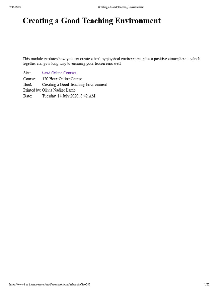 Creating A Good Teaching Environment | PDF | Classroom | Classroom ...