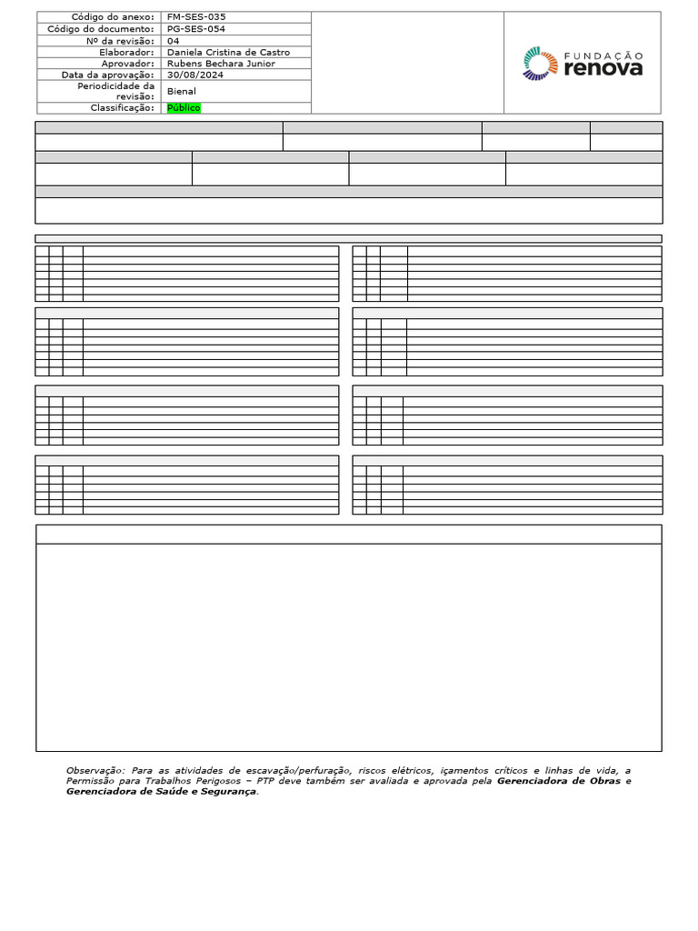 Permissão para Trabalhos Perigosos PTP | PDF