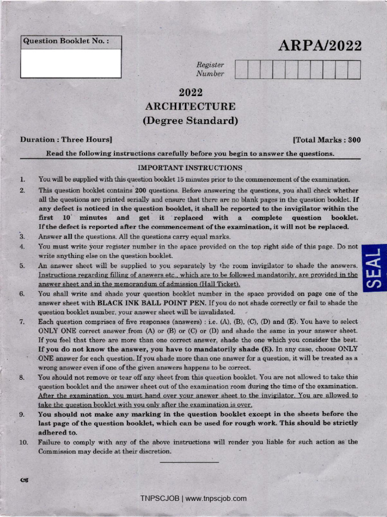 Architecture Engineering Question Paper 2022 - Degree Standard | PDF
