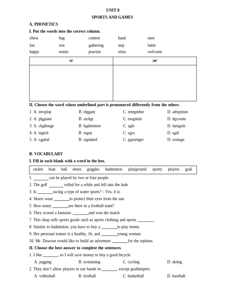 Sports and Games Vocabulary Exercises | PDF | Sports
