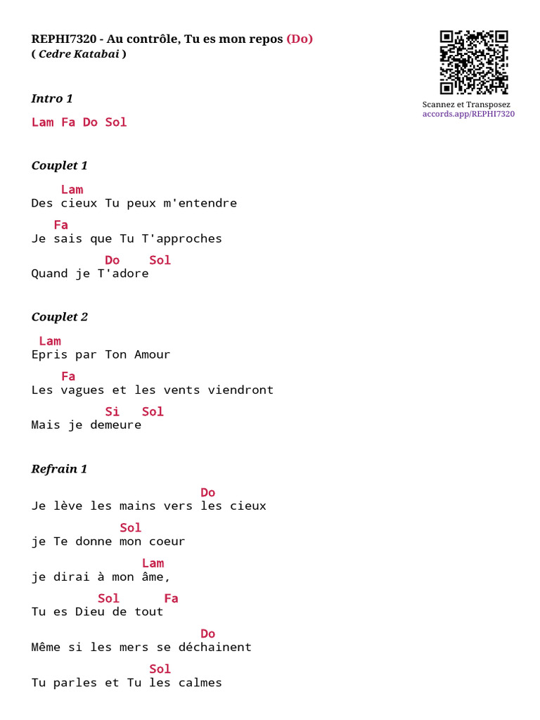Au contrôle : Paroles et Accords | PDF