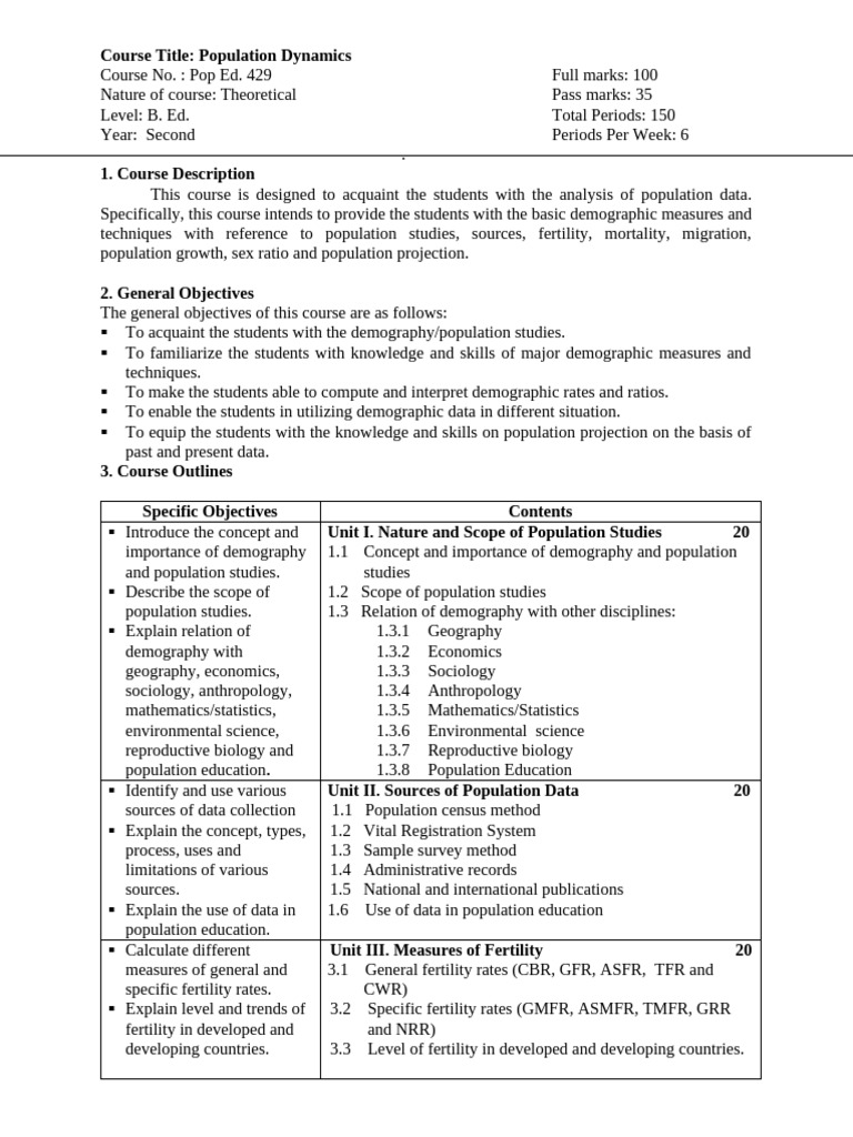 Population Dynamics Course Overview | PDF | Demography