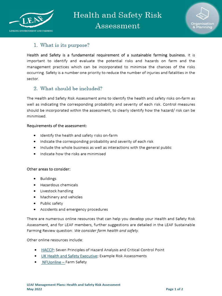 LEAF Health and Safety Risk Assessment | PDF | Risk | Occupational ...