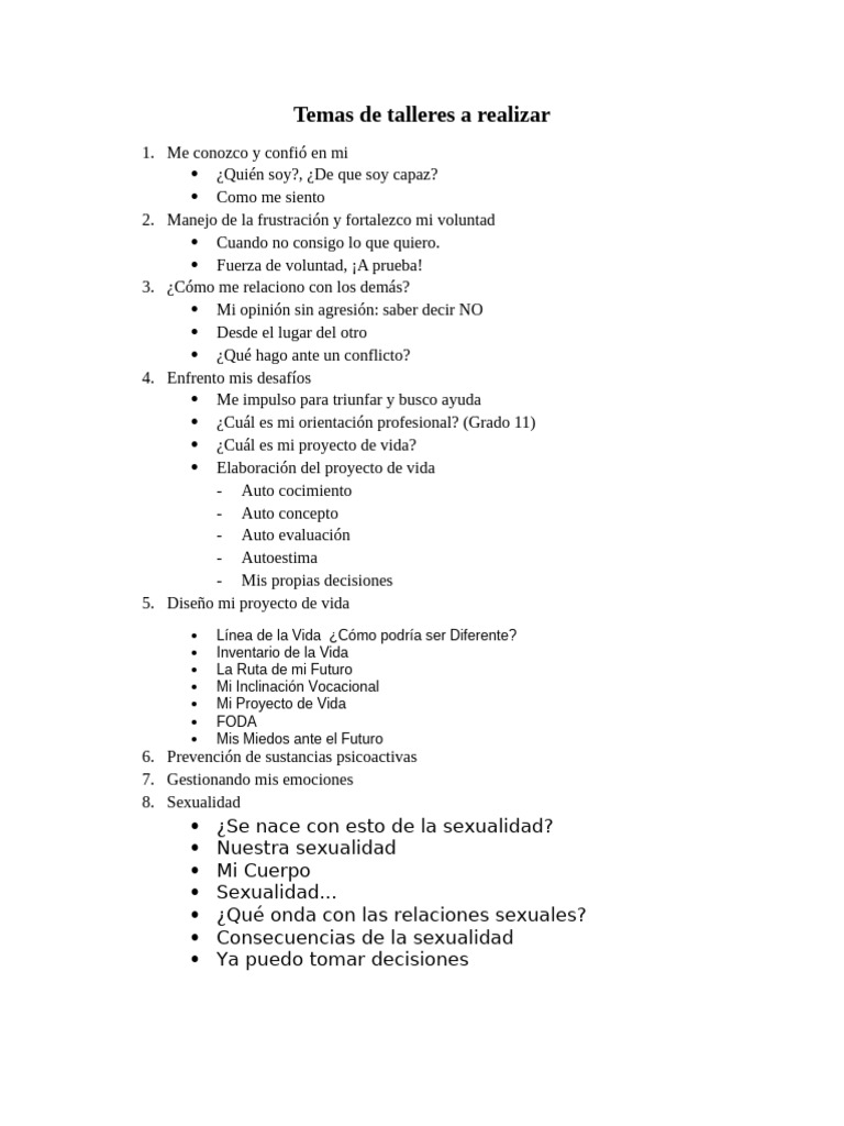 Temas para Talleres de Desarrollo Personal | PDF
