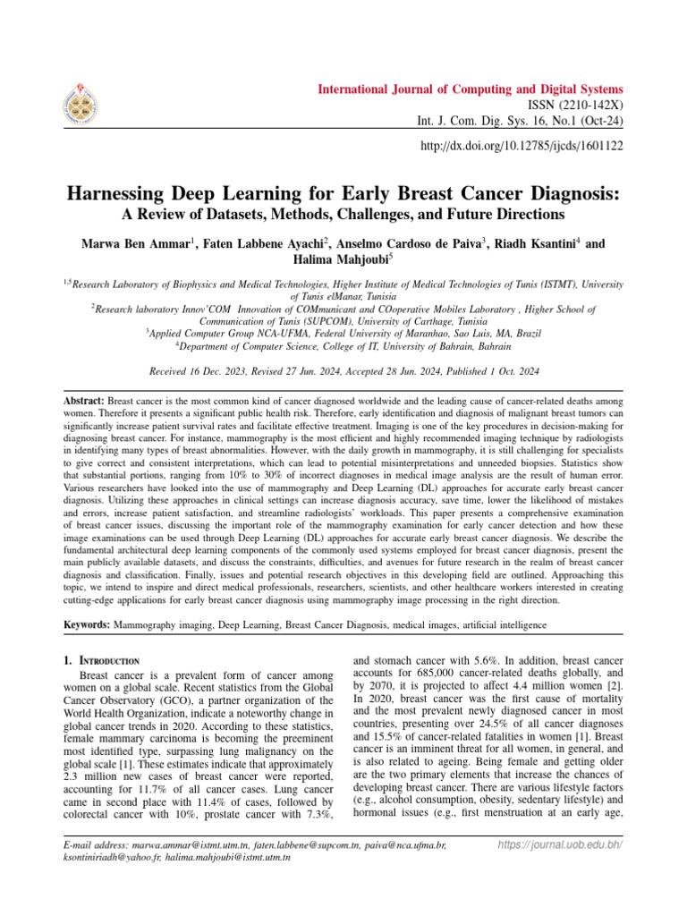 Deep Learning in Early Breast Cancer Diagnosis | PDF | Mammography ...