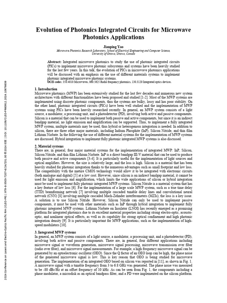 Photonics Integrated Circuits in Microwave Applications | PDF ...