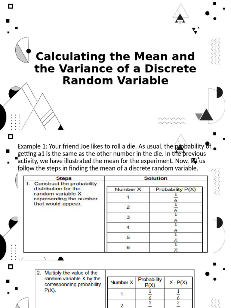 Mean and Variance of Discrete Variables | PDF