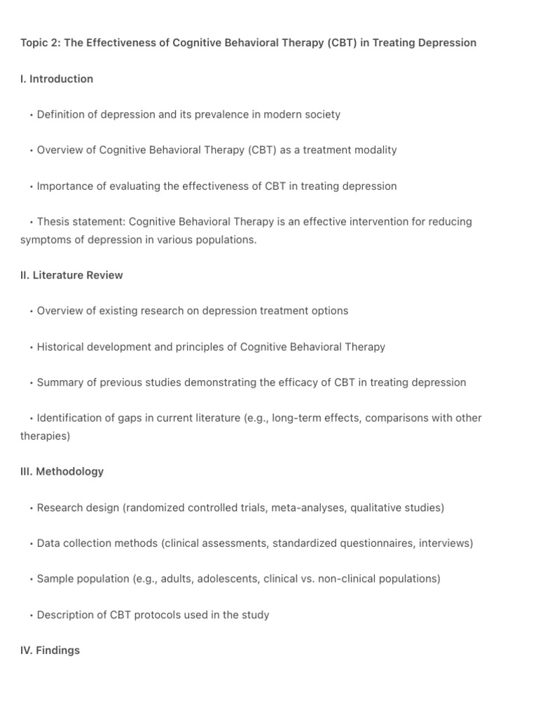 Topic 2 - The Effectiveness of Cognitive Behavioral Therapy (CBT) in | PDF