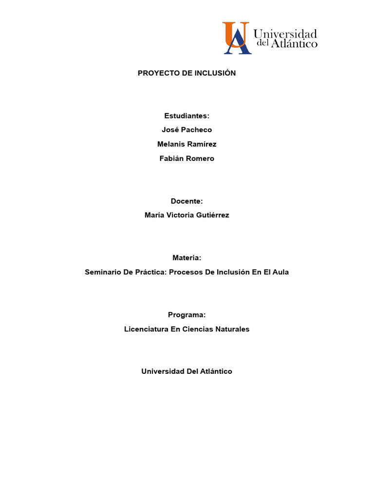 Proyecto de Actividad Inclusiva | PDF | Inclusión (Educación) | Invalidez