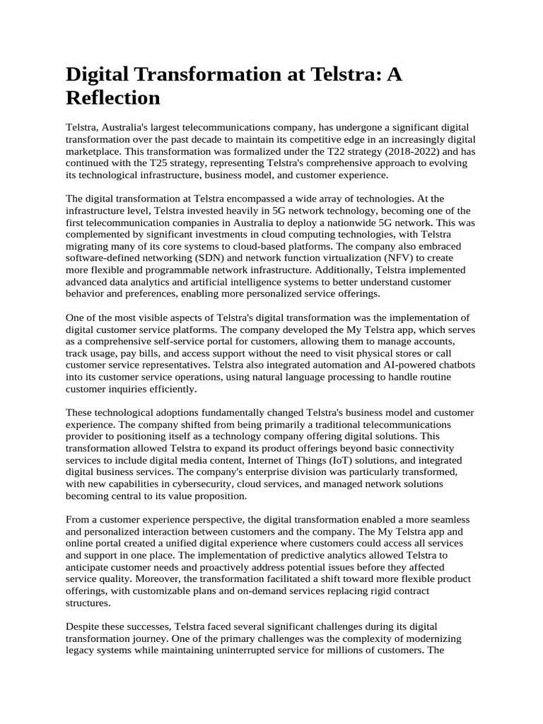 Digital Transformation At Telstra Pdf Cloud Computing Internet Of