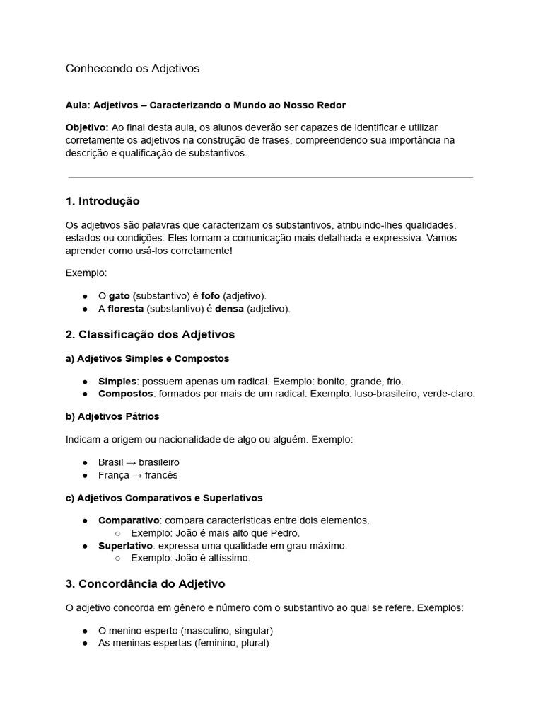 Conhecendo os Adjetivos e suas Aplicações | PDF