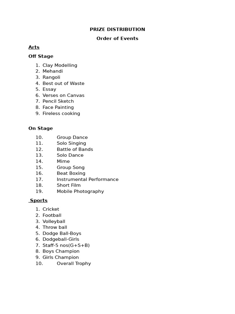 Prize Distribution Event Schedule | PDF