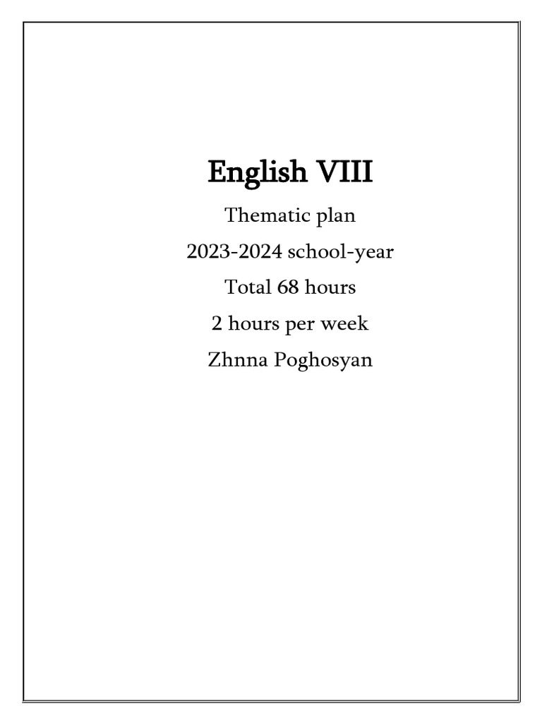 Thematic Plan - 8th Grade | PDF