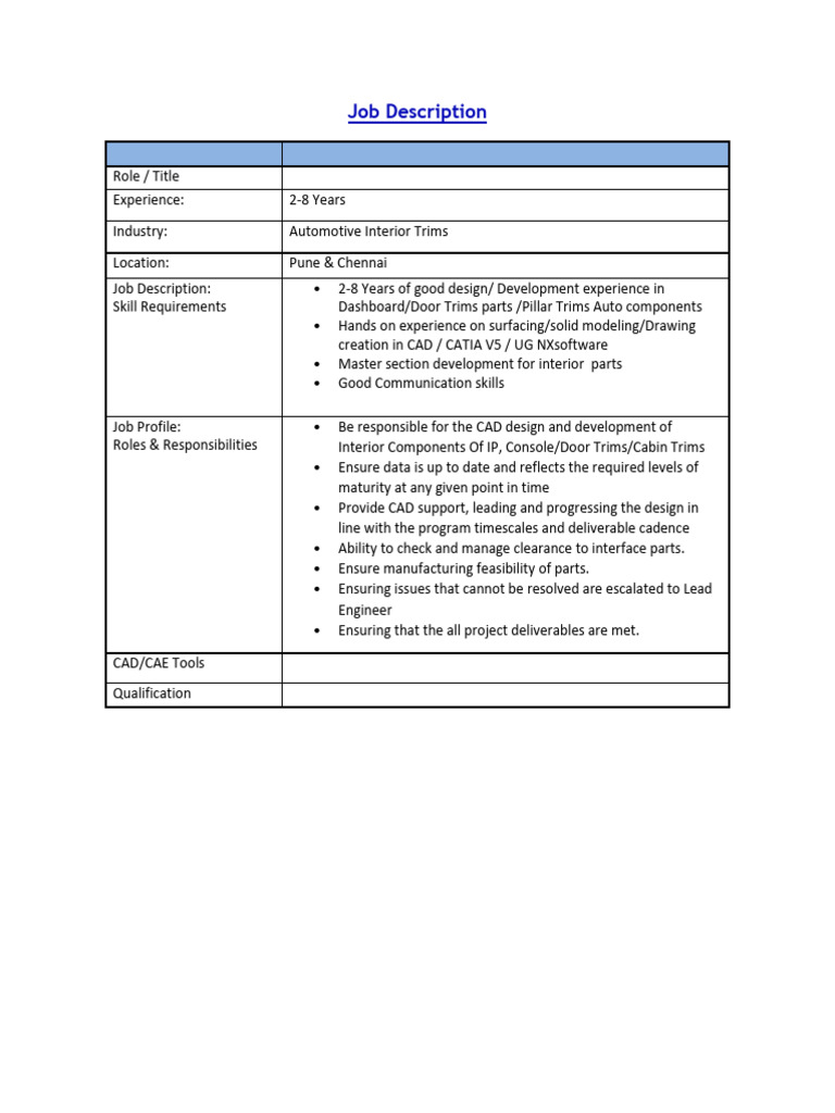 Interior Trims Designer Job in Automotive | PDF