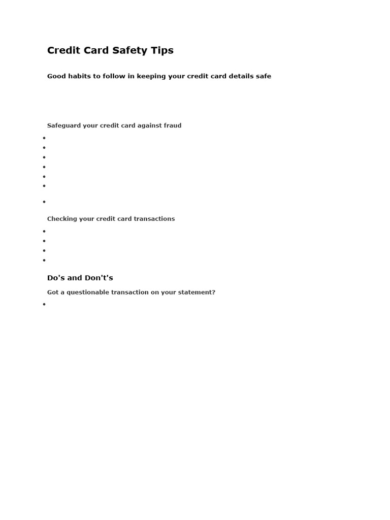 Essential Credit Card Safety Tips | PDF