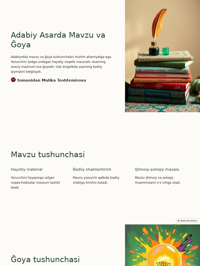 Adabiy Asarda Mavzu Va Goya | PDF