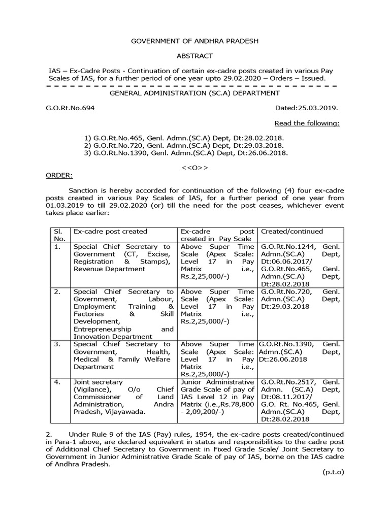 Continuation of IAS Ex-Cadre Posts | PDF | Public Administration ...