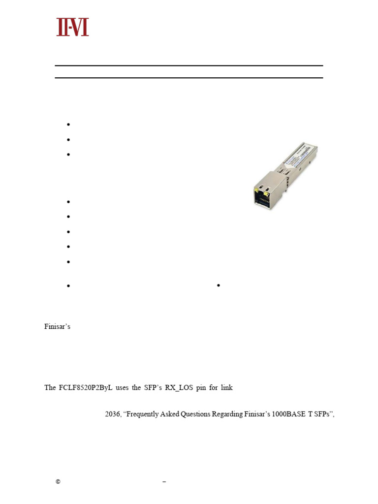 FCLF852xP2ByL 1000BASE-T RoHS Compliant Copper SFP Transceiver ...