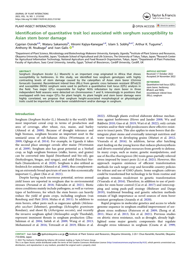 Sorghum QTLs for Stem Borer Resistance | PDF | Quantitative Trait Locus ...