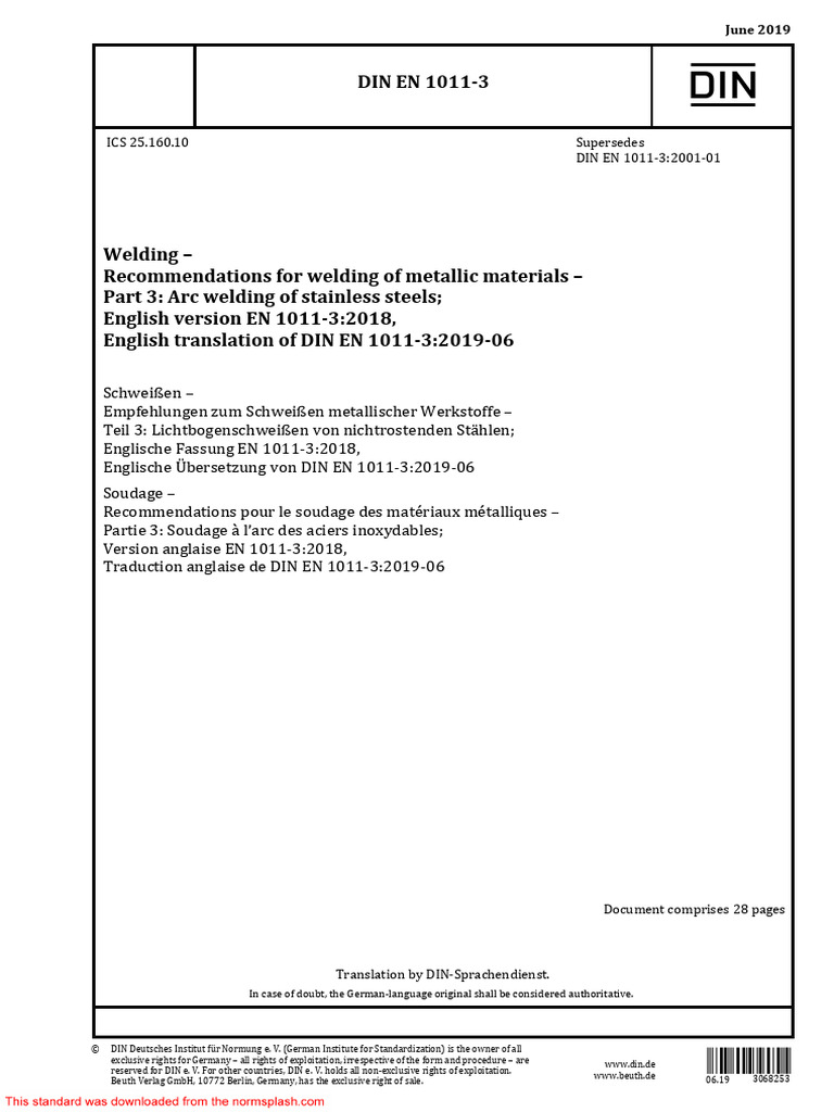 DIN EN 1011-3: Arc Welding Standards | PDF | Stainless Steel | Steel