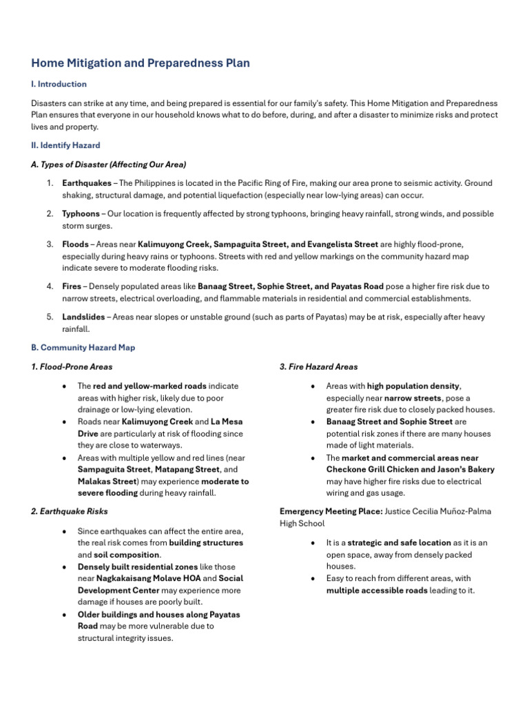 Home Mitigation and Preparedness Plan1 | PDF | Emergency Management ...