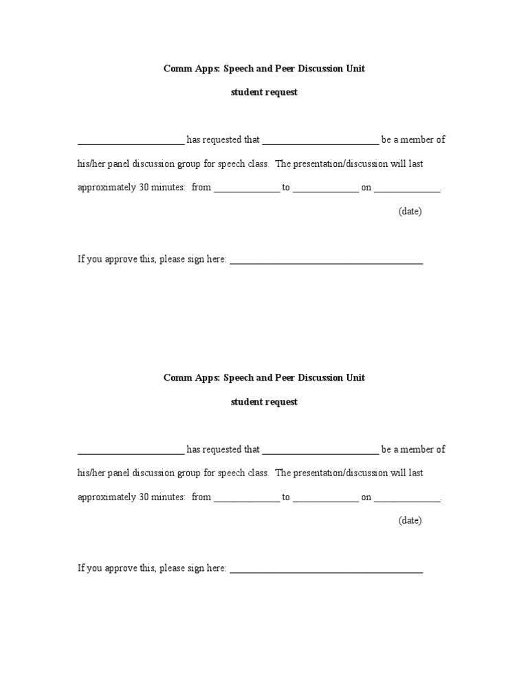 Speech Class Panel Discussion Request | PDF