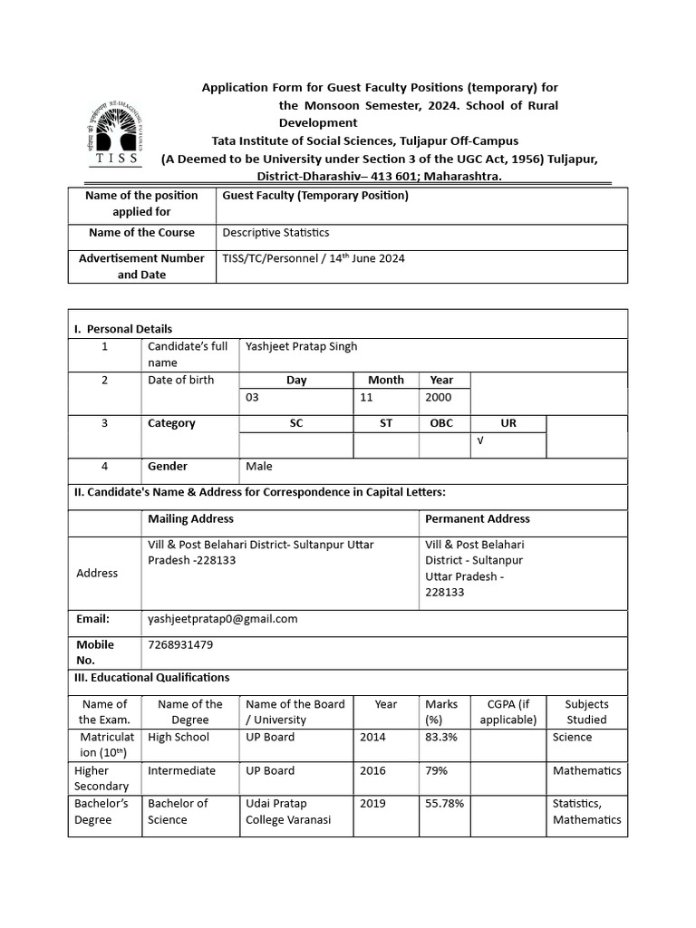 Guest Faculty Application Form 2024 | PDF | Higher Education ...