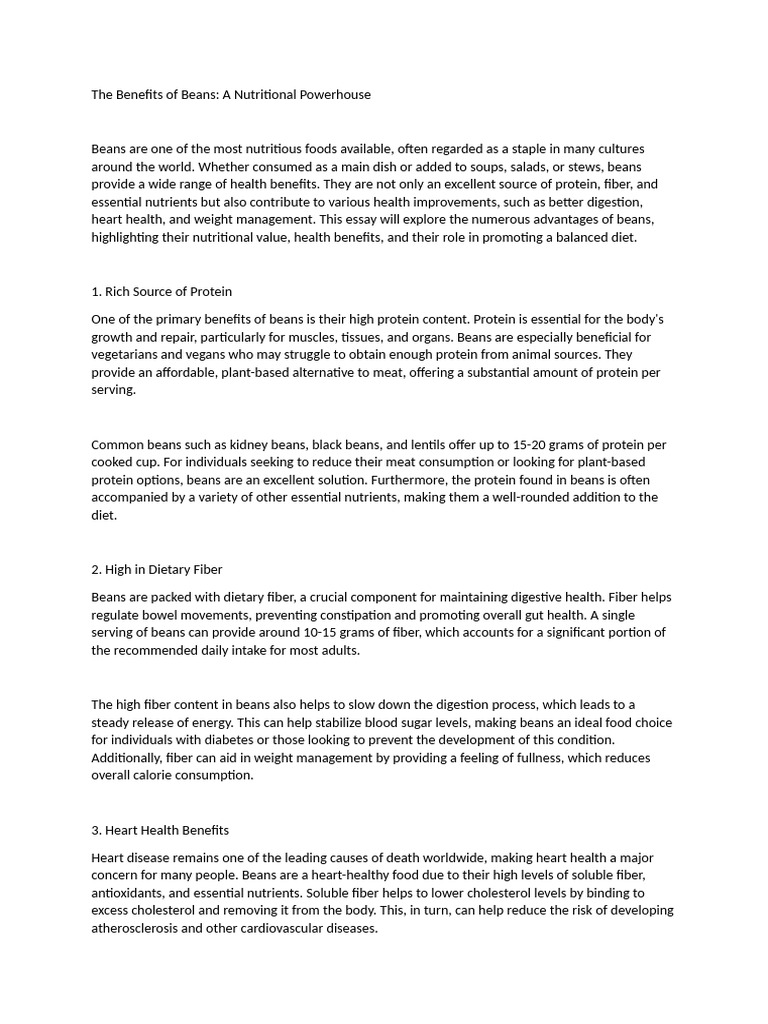 Nutritional Benefits of Beans Explained | PDF | Dietary Fiber | Diet ...