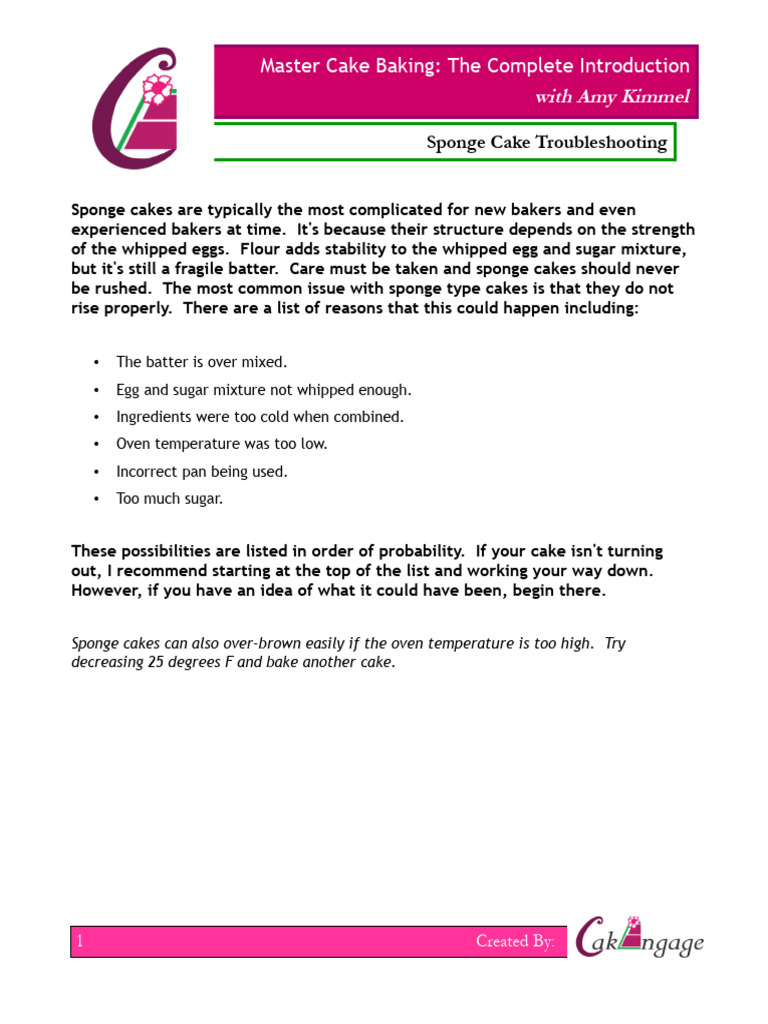 Sponge Cake Baking Troubleshooting Guide | PDF