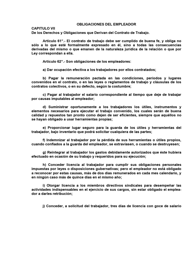 Obligaciones del Empleador en el Trabajo | PDF | Justicia | Crimen y ...