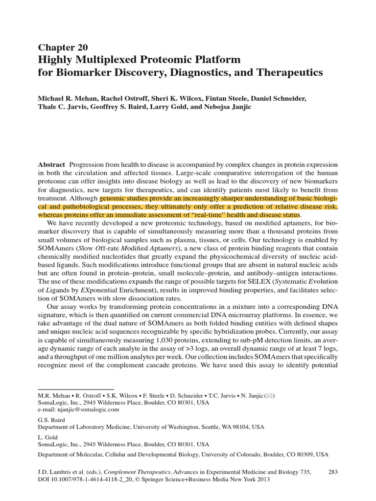 Aptamer Technology for Biomarker Discovery | PDF | Proteomics | Proteins