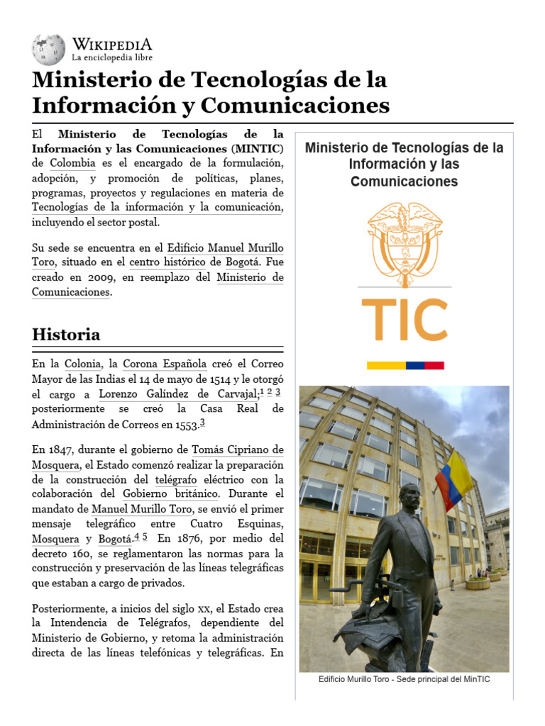 MinTIC: Sede y Funciones en Colombia | PDF | Colombia