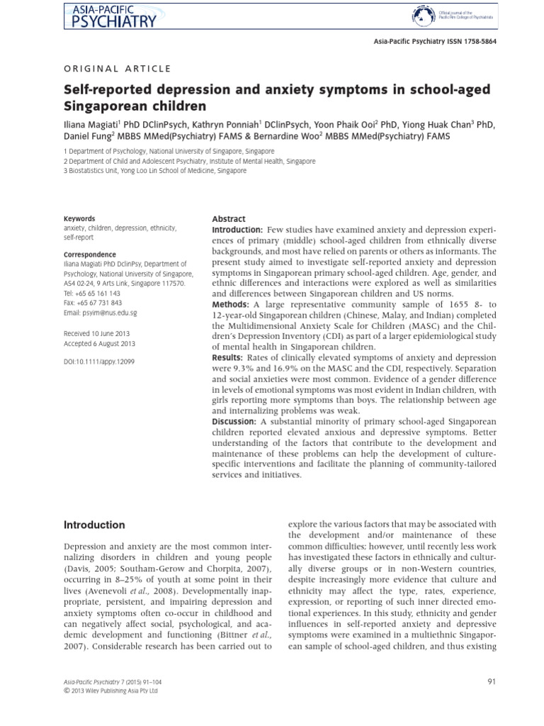 Anxiety and Depression in Singaporean Kids | PDF | Anxiety | Mental Health