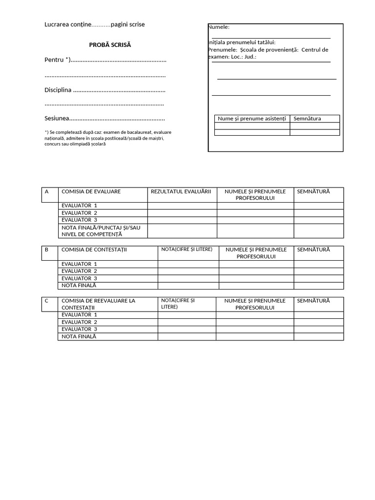 Model Foaie Bac | PDF