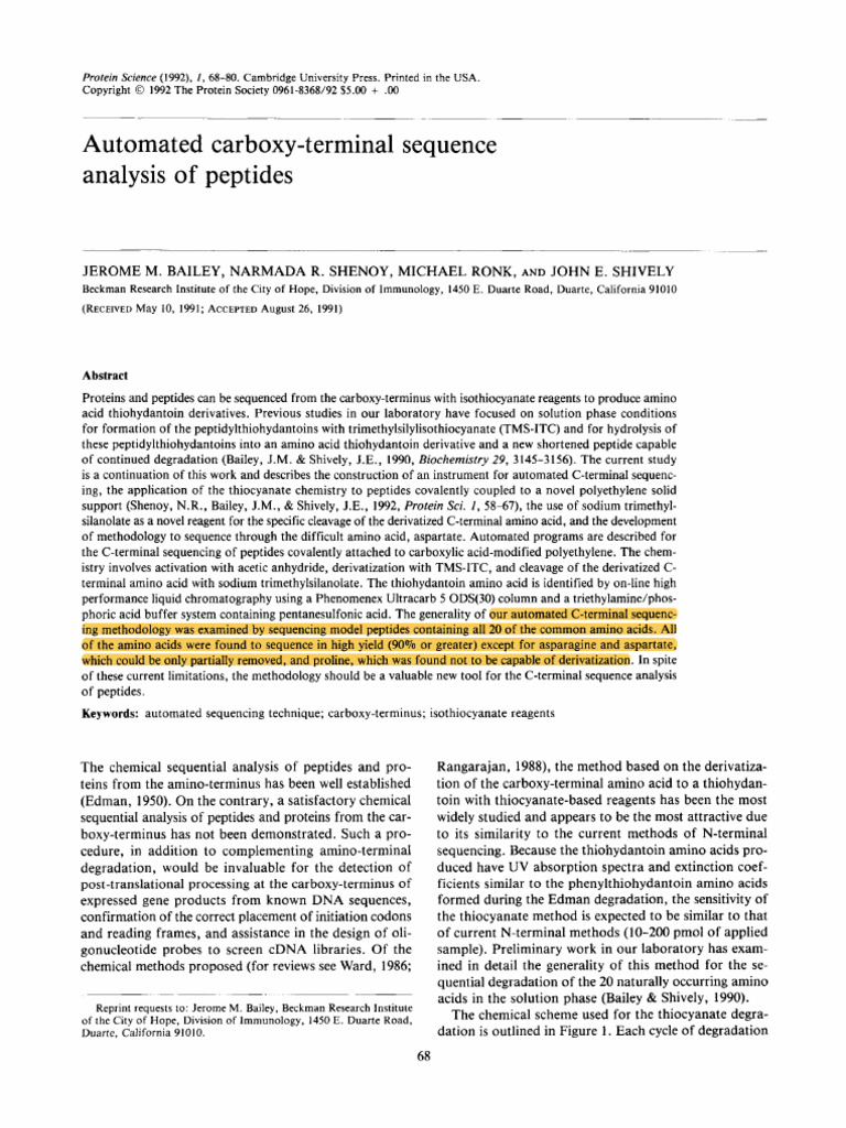 Automated C-Terminal Sequencing Method | PDF | Proteolysis | Amino Acid