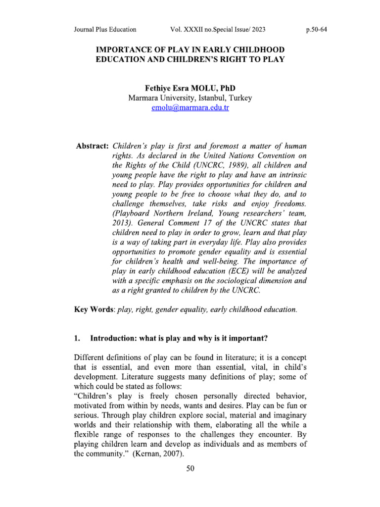 Importance of Play in Early Childhood Education and 48uuh025mx | PDF