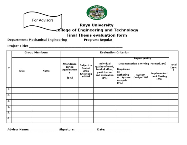 Mechanical Engineering Thesis Evaluation Form | PDF