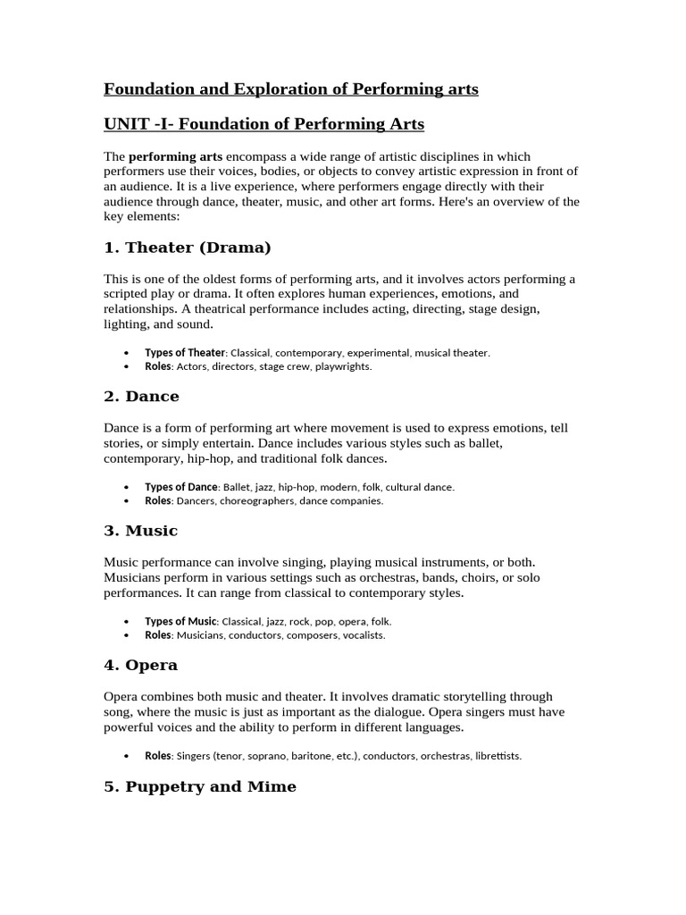 Exploring the Foundations of Performing Arts | PDF | Performing Arts ...