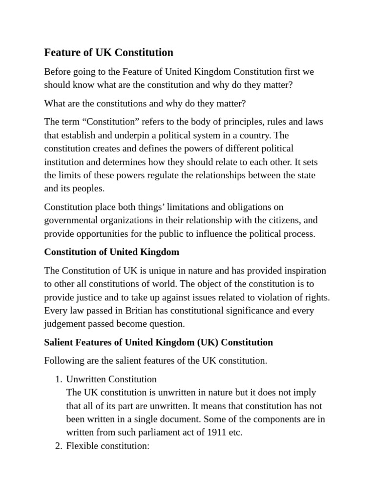Feature of UK Constitution | PDF | Constitution | Constitution Of The ...