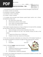 AVALIAÇÃO DIAGNÓSTICA DE HISTÓRIA – 1 BIM multipla escolha - 5º ano
