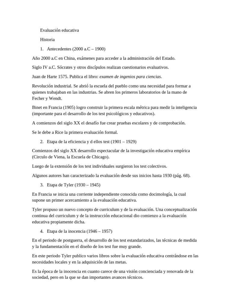 Historia de la Evaluación Educativa | PDF