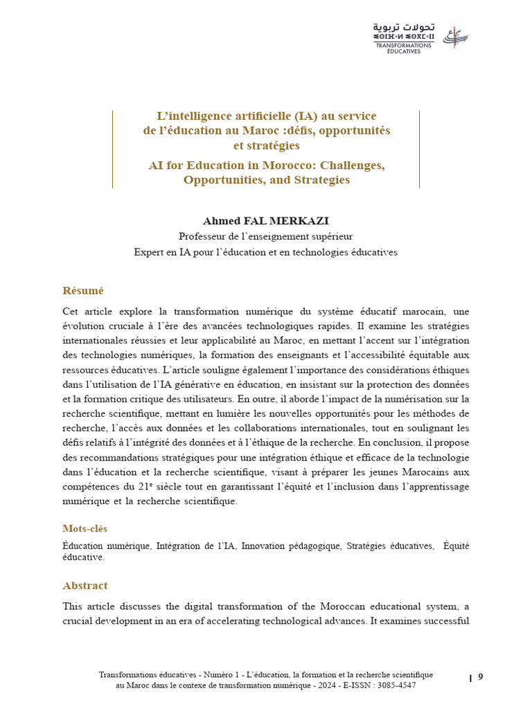 IA et Éducation au Maroc : Défis et Stratégies | PDF | Intelligence ...