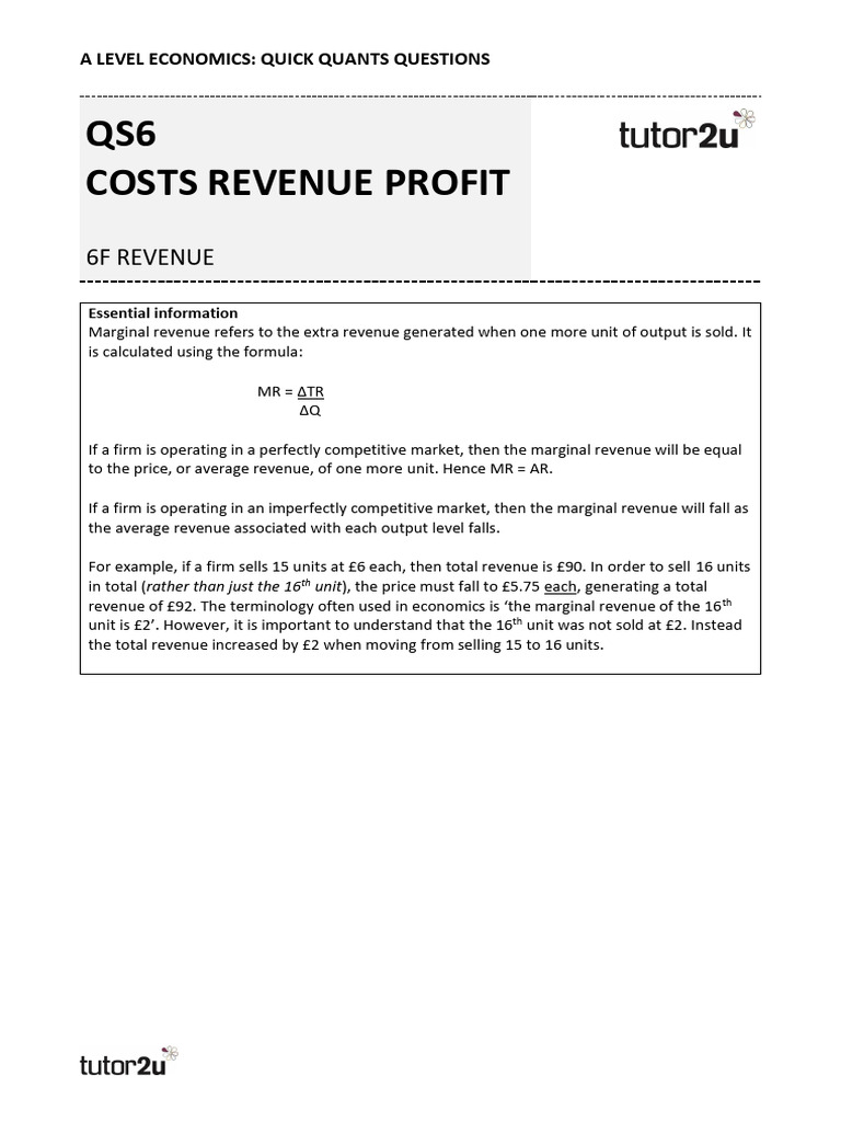 A Level Economics: Revenue Calculations | PDF | Income Statement ...