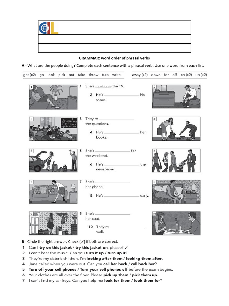 Phrasal Verbs Grammar Exercise | PDF